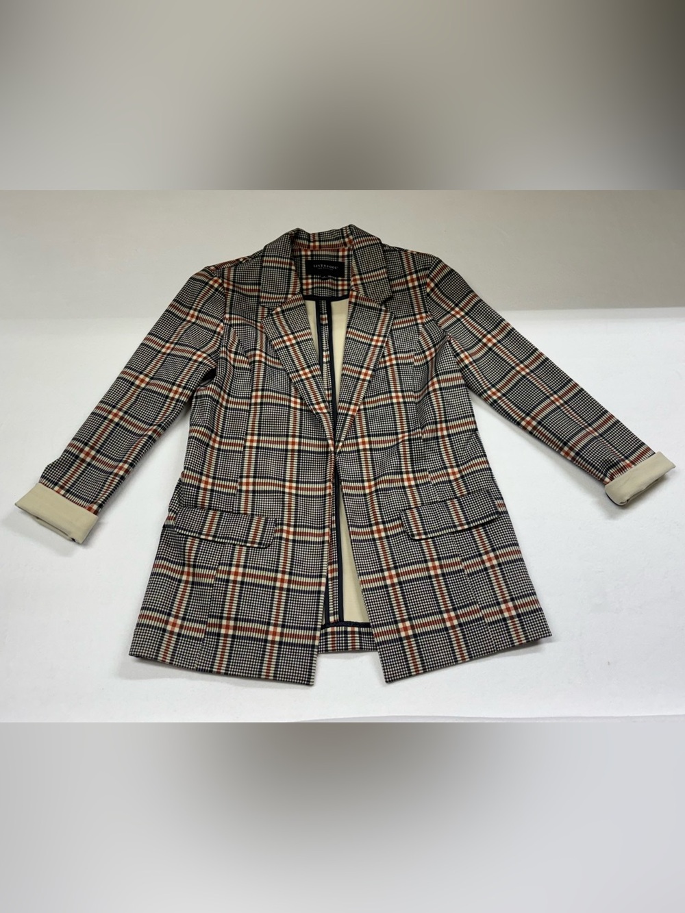 Liverpool Plaid Blazer Jacket - Black, White & Brown Plaid In fantastic Shape!